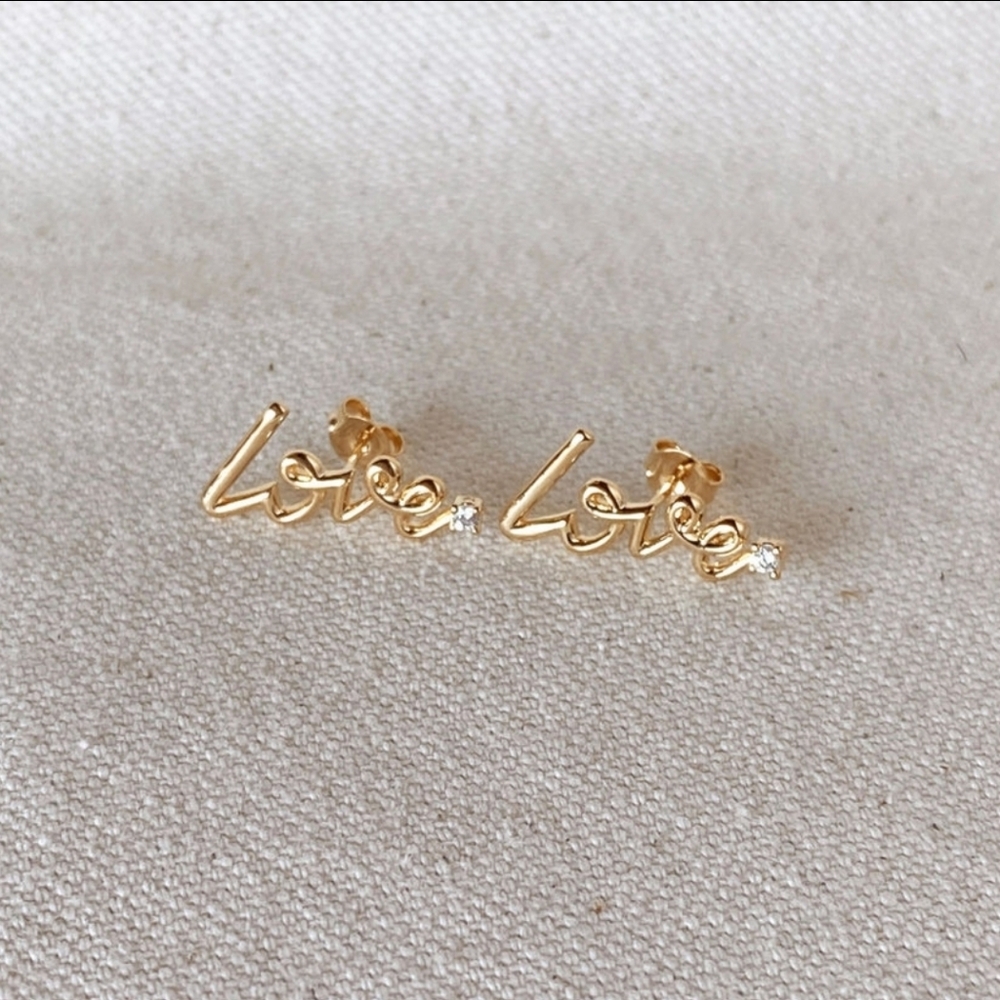 18k Gold Filled Gorgeous Love Stud With Cubic Zirconia - Picture 4 of 5